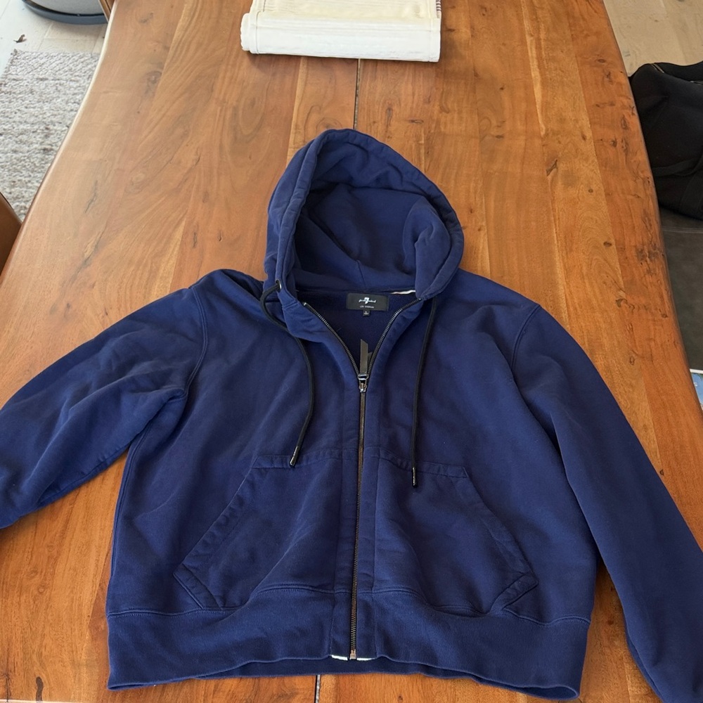 7 For All Mankind Men's Navy Blue Zip-Up Hoodie